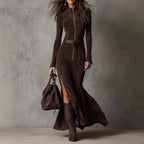 Cowboy Fashion Retro Slim Zipper Elegant Split Long-sleeved Dress