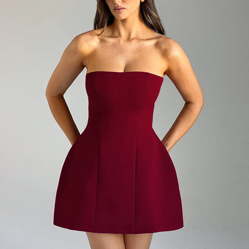 Women's Backless Slim Tube Dress  High Waist A-Line Short Dress
