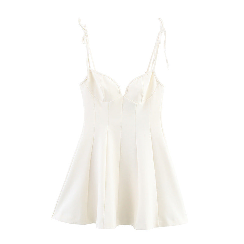 Flowy Bow Suspenders Dress In Fresh Pastels Lightweight Polyester