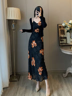Sunlit Summer Vintage Floral Suspender Dress With V Neck And High Waist For Retro Charm