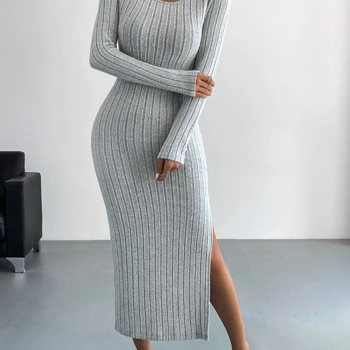 Elegant Knit Maxi Dress With Hip Skirt Silhouette For Women