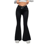 Chic High Waist Pants With Heart Buckle Detail In Black
