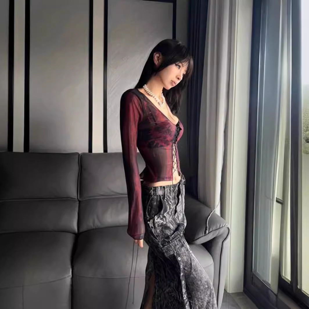 Wine Red Cardigan With Princess Sleeves Sleek Slim Fit