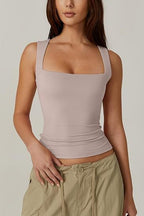 Square Neck Tank Vest For Women Slim Sleeveless Top
