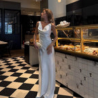Satin French Style Sleeveless V-Neck Swing Collar Dress