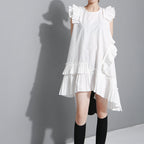 Boutique Irregular Pleated Ruffled Midi Dress