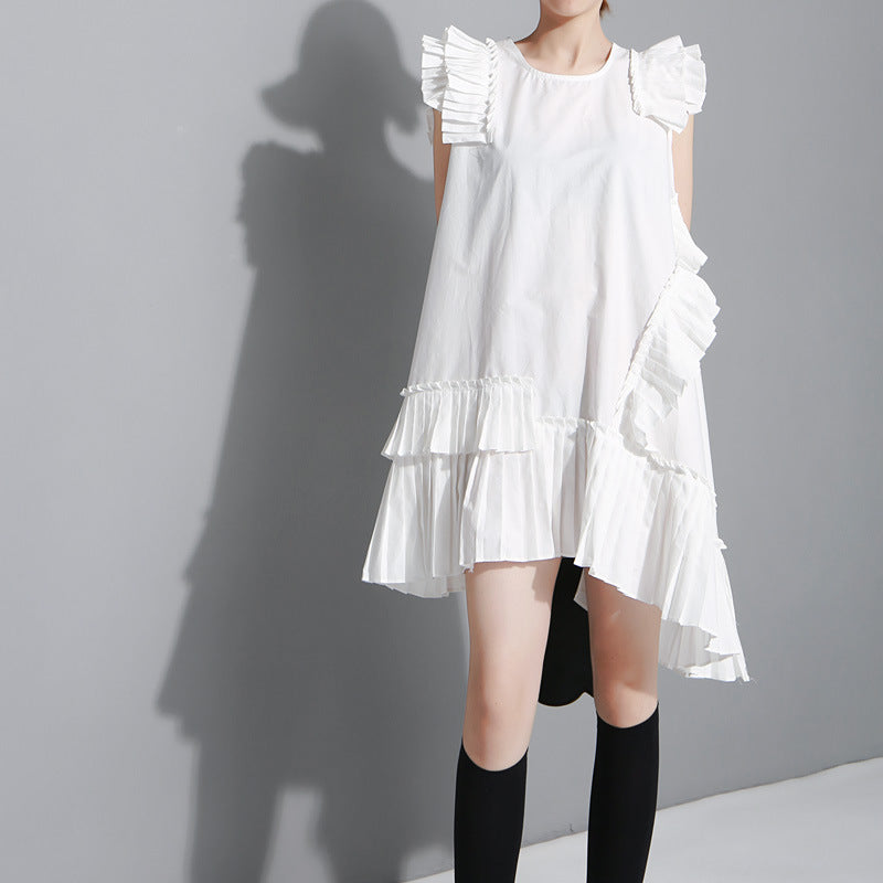 Boutique Irregular Pleated Ruffled Midi Dress