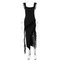 Ruffle Thigh High Split Suspender Dress With Spaghetti Straps