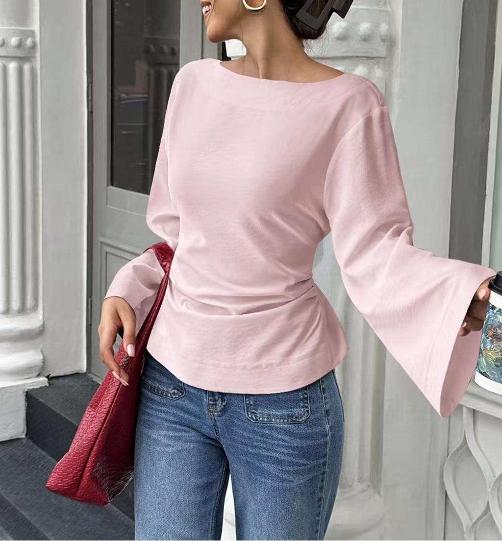 Chic Flared Long Sleeve Pullover In Black Slim Fit