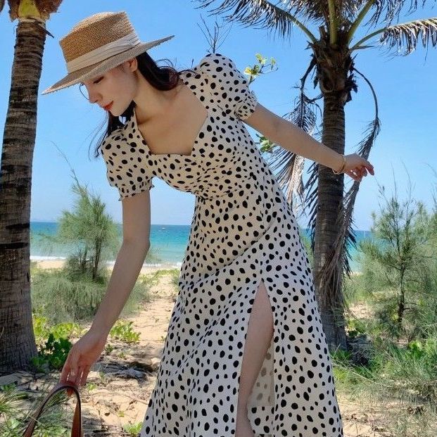 Sweet Floral Cotton Dress With Puff Sleeves And Square Collar