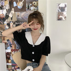 Icy Silk Bubble Sleeve Blouse With Net Details