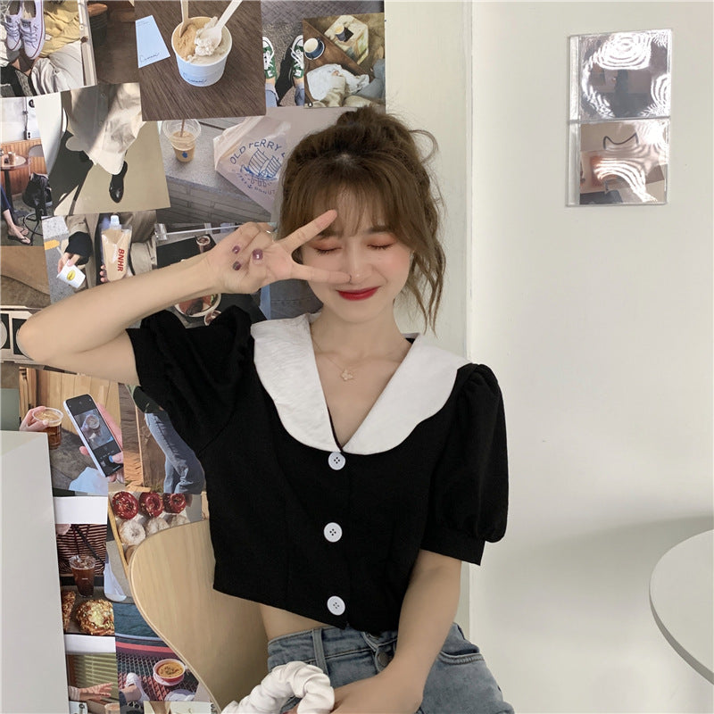 Icy Silk Bubble Sleeve Blouse With Net Details
