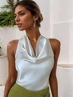 Chic Swing Collar Halter Vest Top Backless Sleeveless Shirt