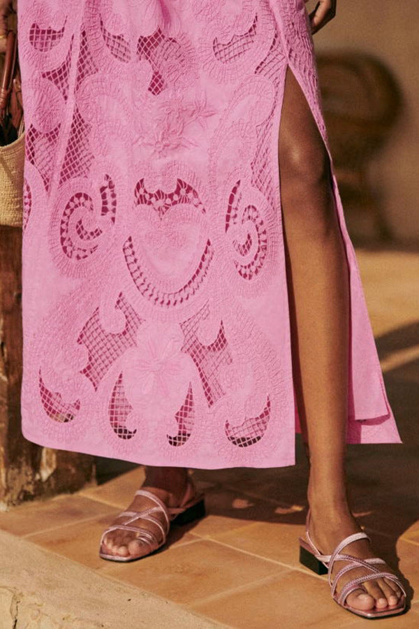 Elegant Pink Embroidered Sleeveless Top and Skirt Set Feminine Look