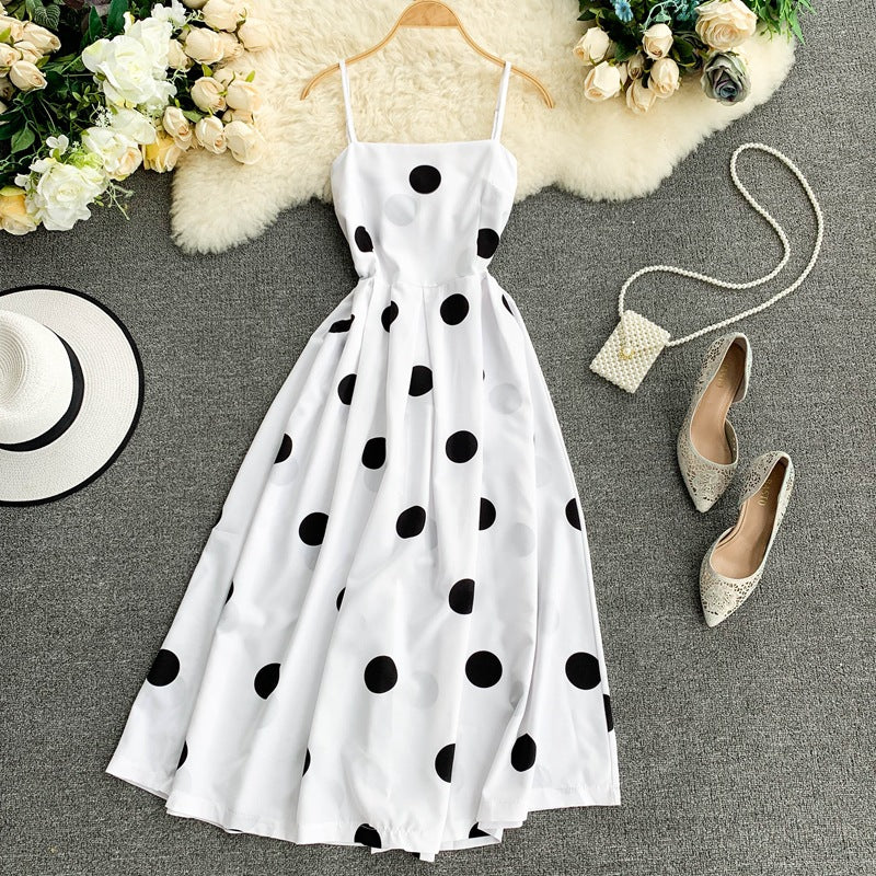 Vintage Polka Dot Summer Dress With Straps A Line