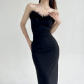 Midnight Black Cotton Tube Top Dress With Sleek Sleeveless Round Neck