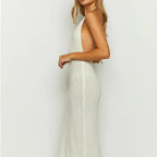 White Suspender Knit Dress With 3D Pattern And Relaxed Fit