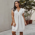 Embroidered Cotton Cutout Dress For Plus Size