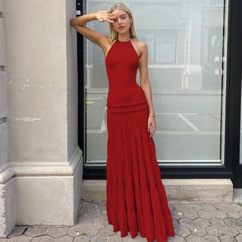 Backless Halter Pleated Dress