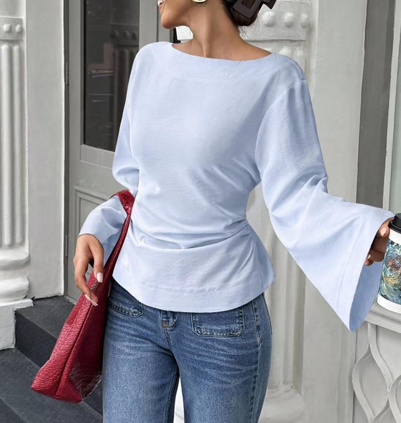 Chic Flared Long Sleeve Pullover In Black Slim Fit