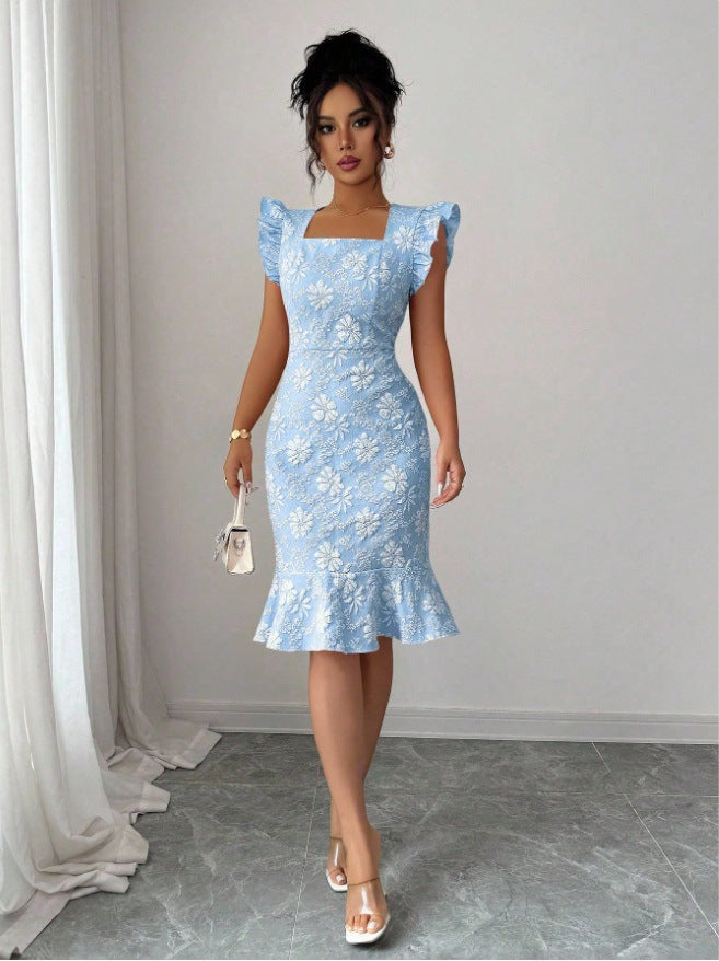 Fresh Embossed Dress With Three Dimensional Pattern Short Silhouette Sweet Knit Look