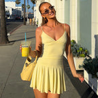 Women's V-Neck Ruffled Mini Dress - Y2K Slim Fit Sleeveless