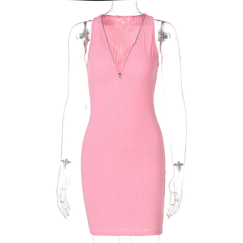 Cozy Soft Striped Knit Sleeveless Mini Dress Pink Green