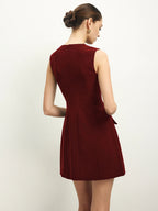 Sleeveless High-Waist Dress With Button Accents