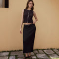 Two Piece Knitted Sleeveless Top And Long Skirt Set In Black