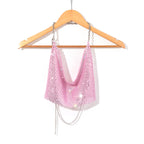 Chic Backless Rhinestone Sling Top With Midriff Cut