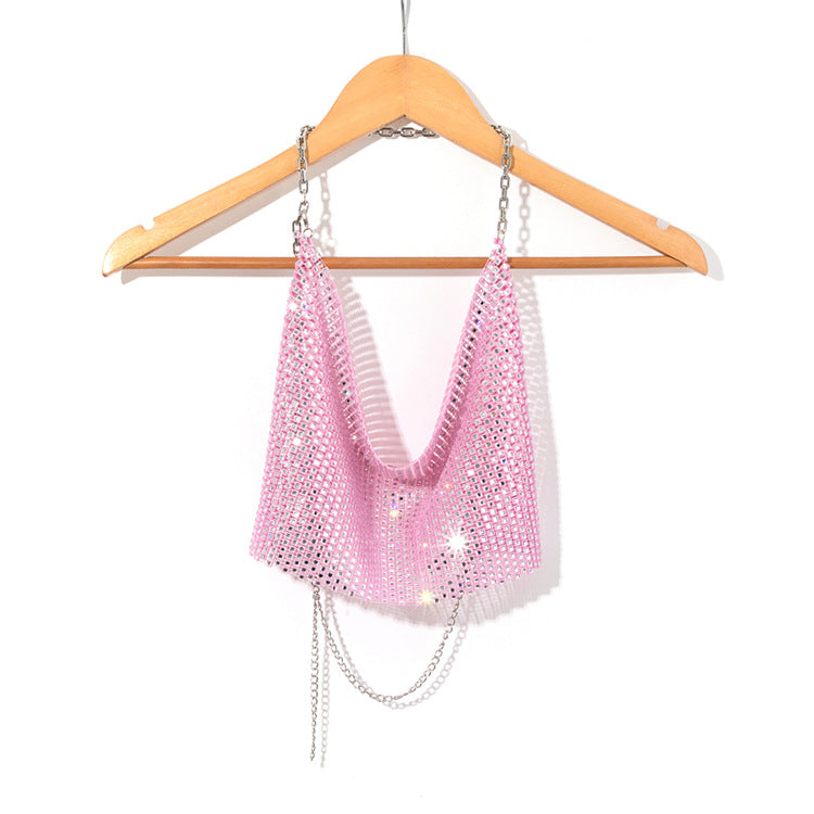 Chic Backless Rhinestone Sling Top With Midriff Cut