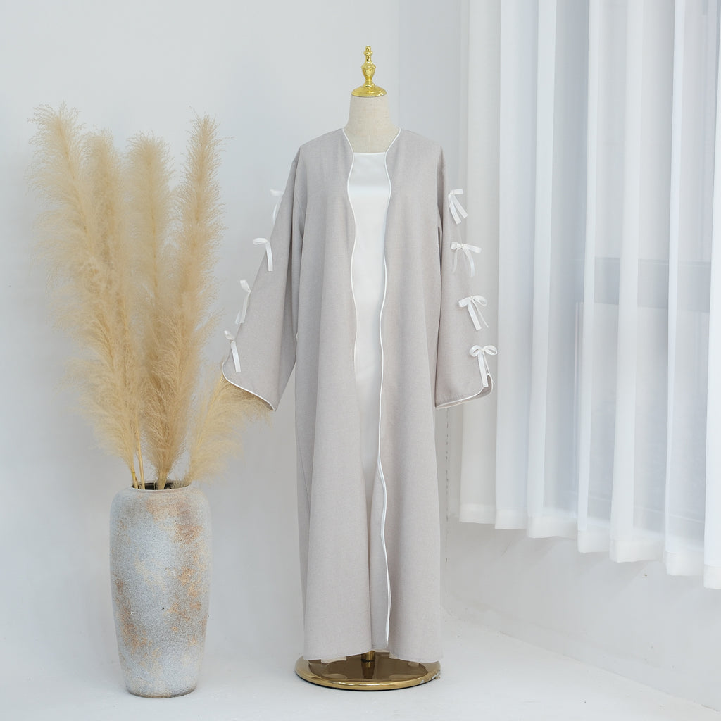 Elegant Bow Robe Maxi Dress Set With Long Sleeve Overlay