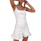 Women's Ruffles Trumpet Mini Dress Sleeveless Spaghetti Strap