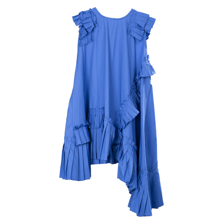 Boutique Irregular Pleated Ruffled Midi Dress