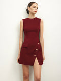 Sleeveless High-Waist Dress With Button Accents