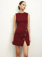 Sleeveless High-Waist Dress With Button Accents