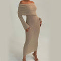 One-Shoulder Knitted Long-Sleeve Cotton Maxi Dress