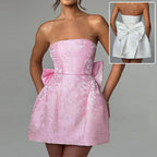 Women's Tube Top A-Line Dress with Big Bow