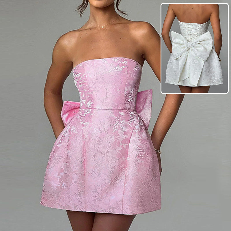 Women's Tube Top A-Line Dress with Big Bow