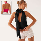 Chic Deep V Neck Halter Top For Summer Sleeveless Slim Fit