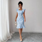 Fresh Embossed Dress With Three Dimensional Pattern Short Silhouette Sweet Knit Look