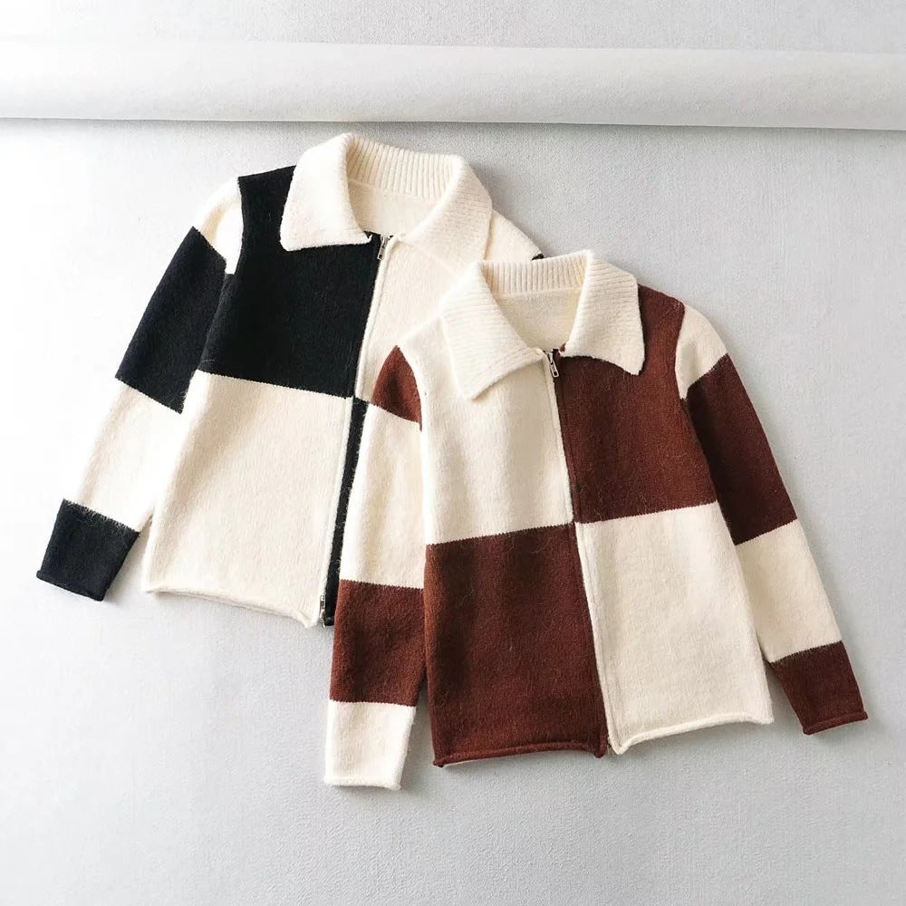 Fall Street Hipster Lapel Knit Top For Women