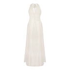 White Hanging Neck Deep V Dress