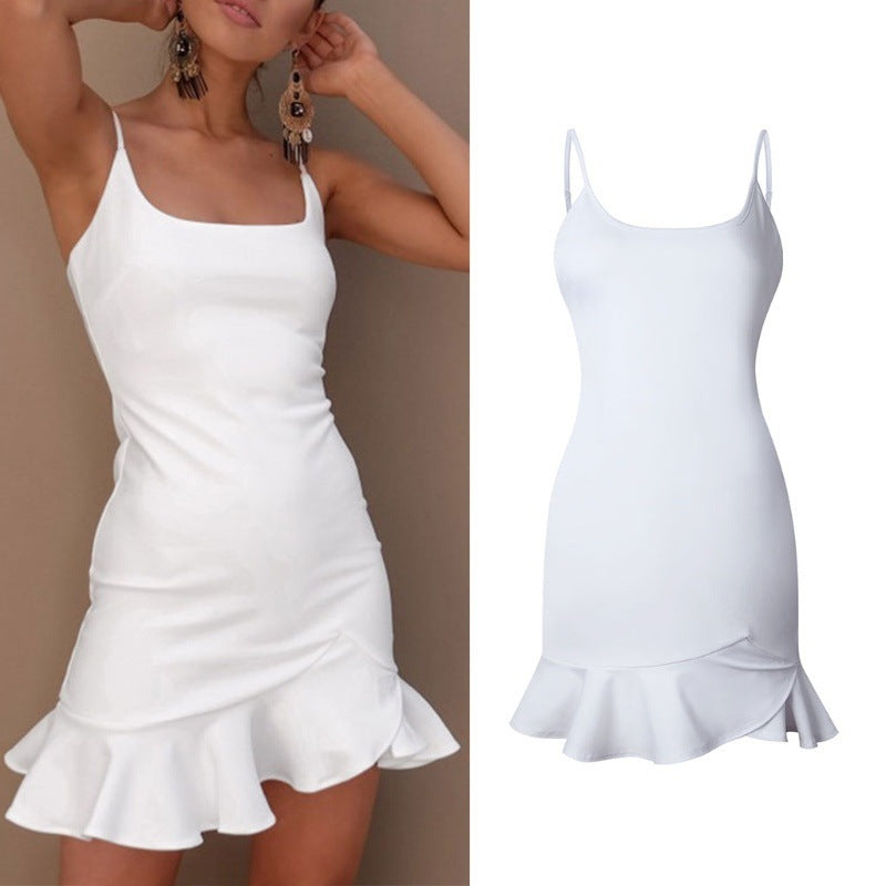 Women's Ruffles Trumpet Mini Dress Sleeveless Spaghetti Strap