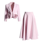 Romantic French Style Rose Pattern Two Piece Top And Skirt Set