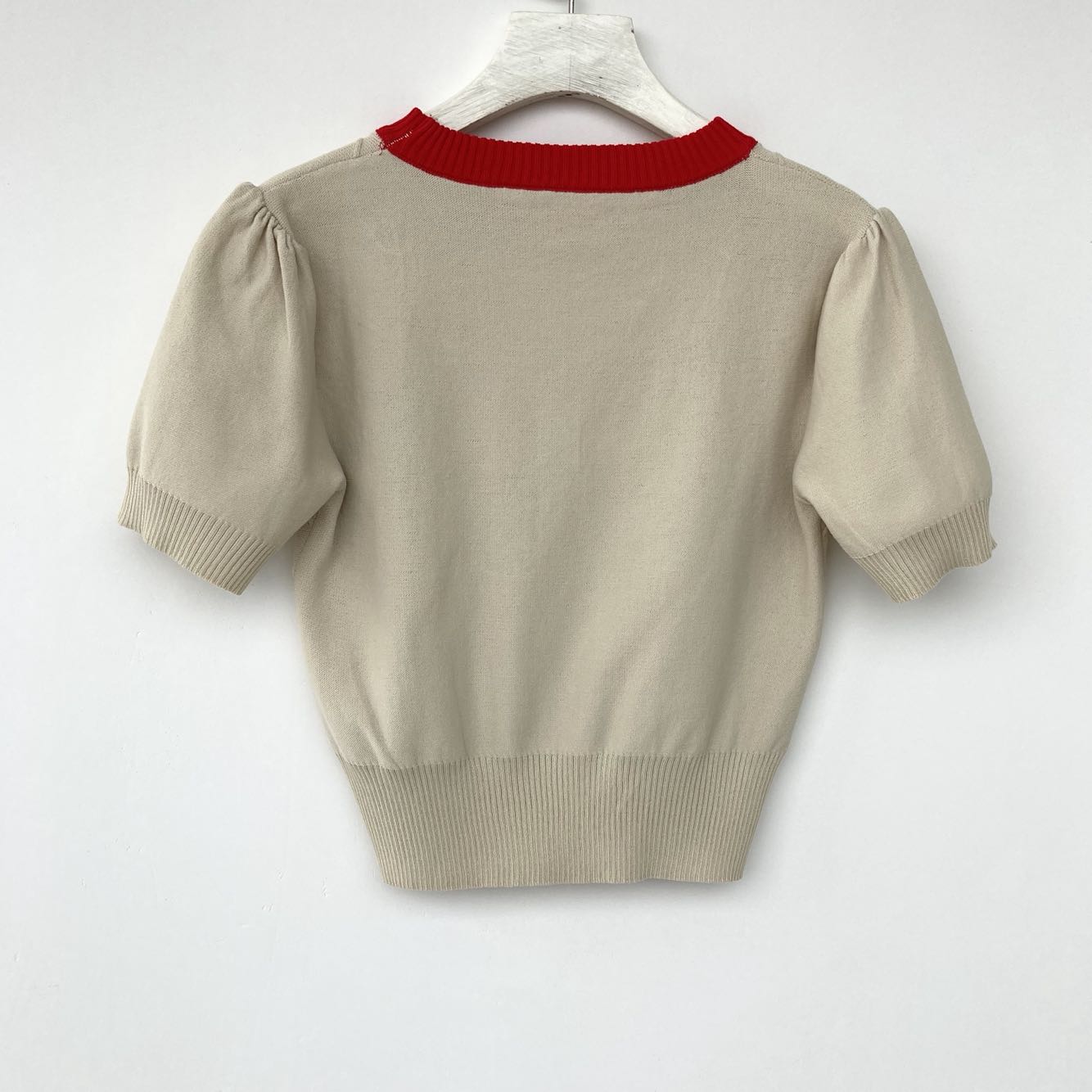 Apricot Floral Embroidered Cotton Knit Top
