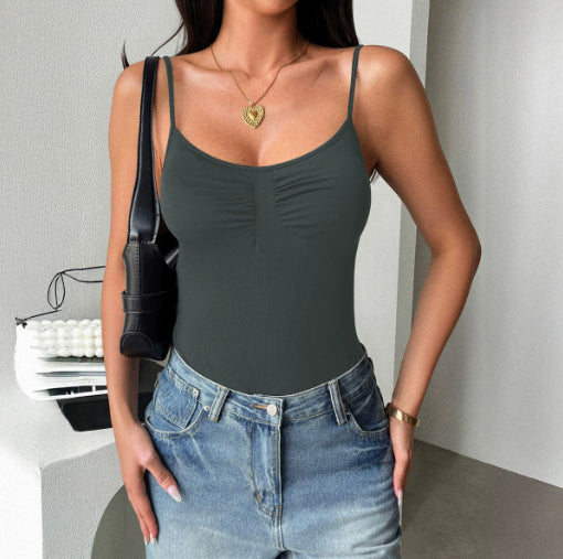 Chic Street Jumpsuit With Sleeveless Camisole Vest And High Waist