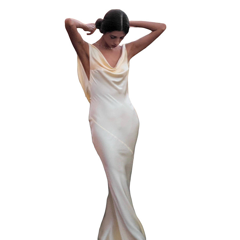 Apricot Backless Suspender Dress Slim Fit With High Waist