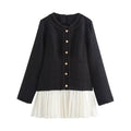 Retro Pleated Dress With Patchwork Stitching And Wide Waist