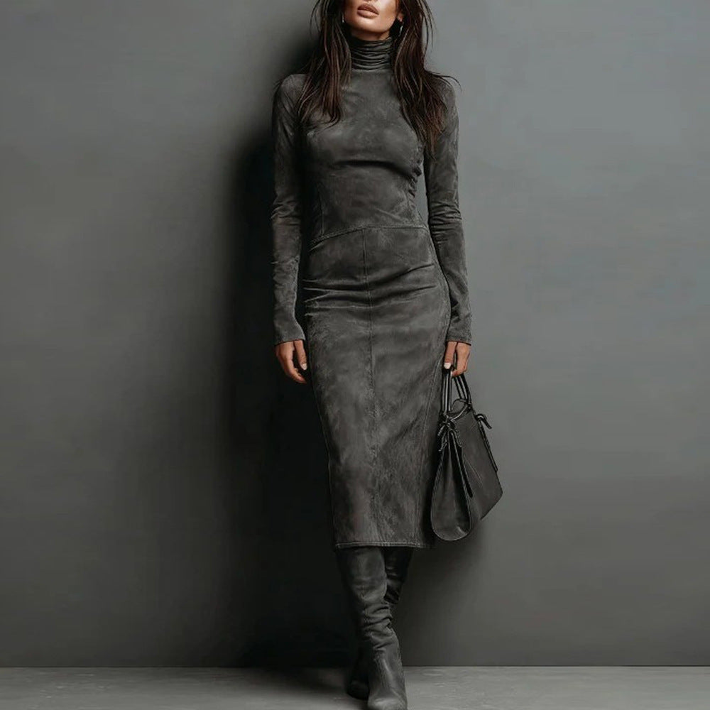 Women's Turtleneck Long Sleeve Slim Fit Bodycon Midi Dress